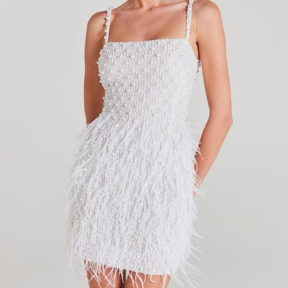 Nadine Merabi Carrie White Feather Dress